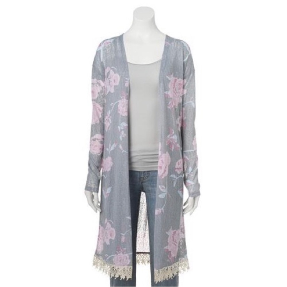 Freshman Floral Gray & Pink Long Sleeve Cardigan